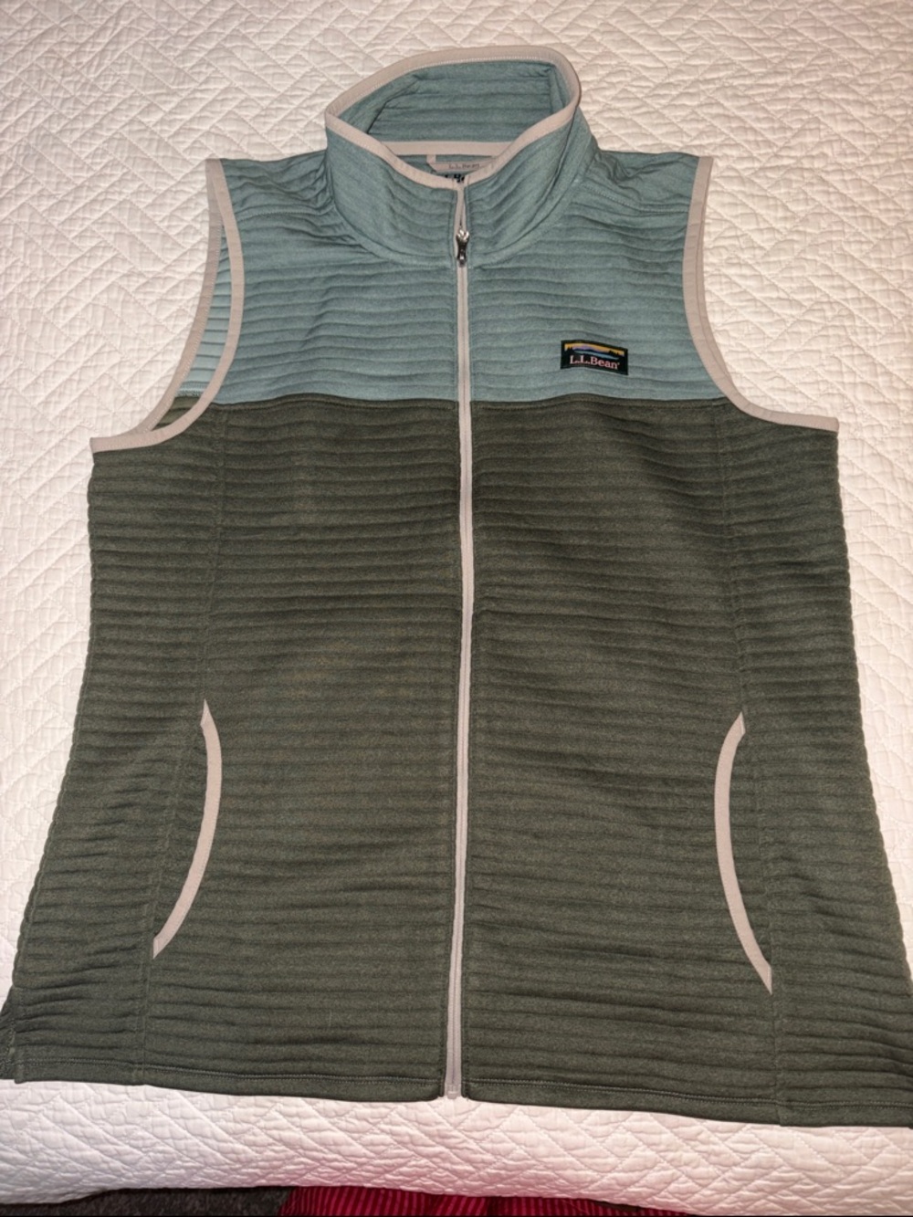 L.L. Bean Two-Tone Quilted Vest in Sage Green and Light Blue
